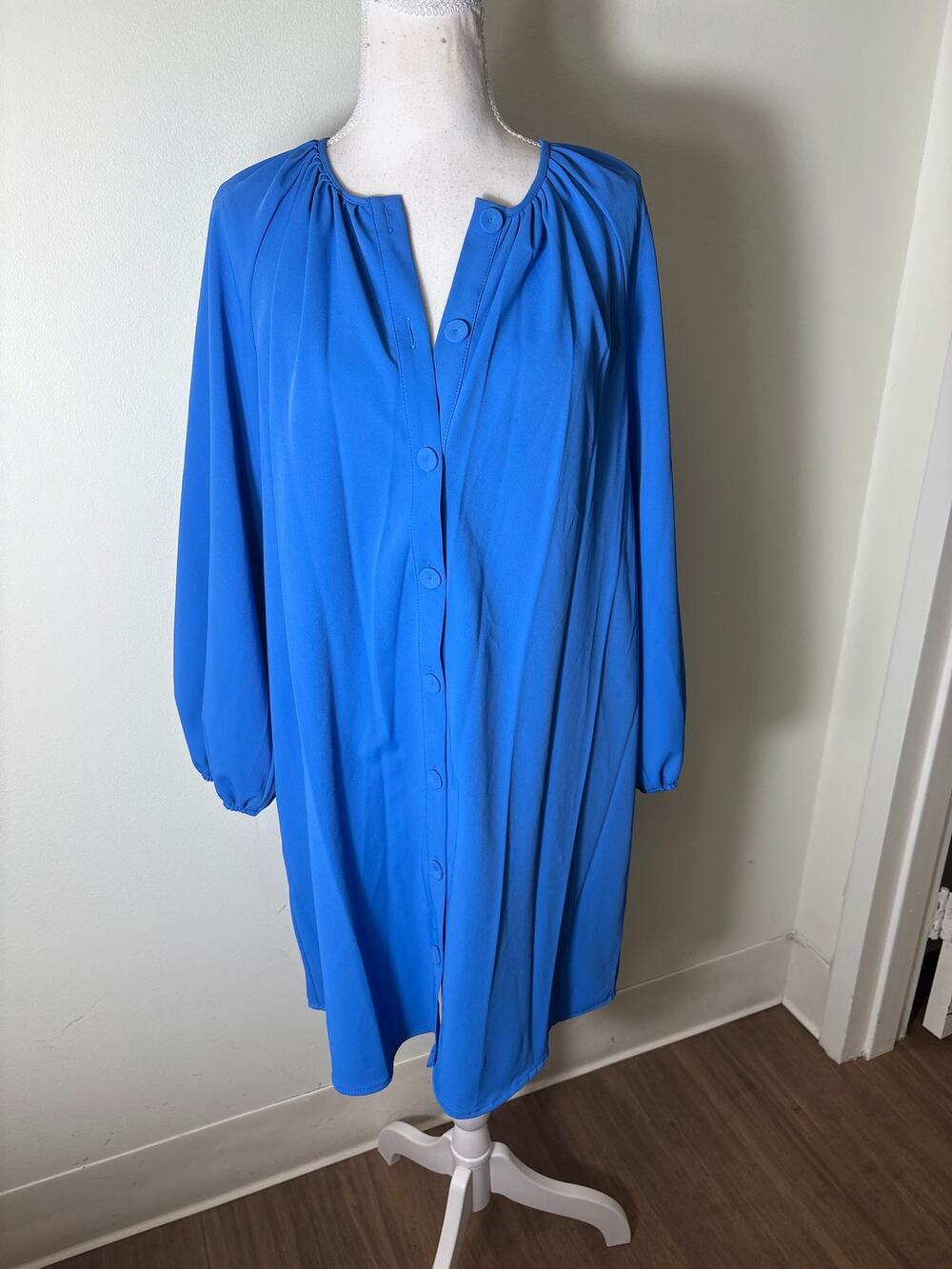 Pomander Place Blue Button Up Long Sleeve Dress Sz M